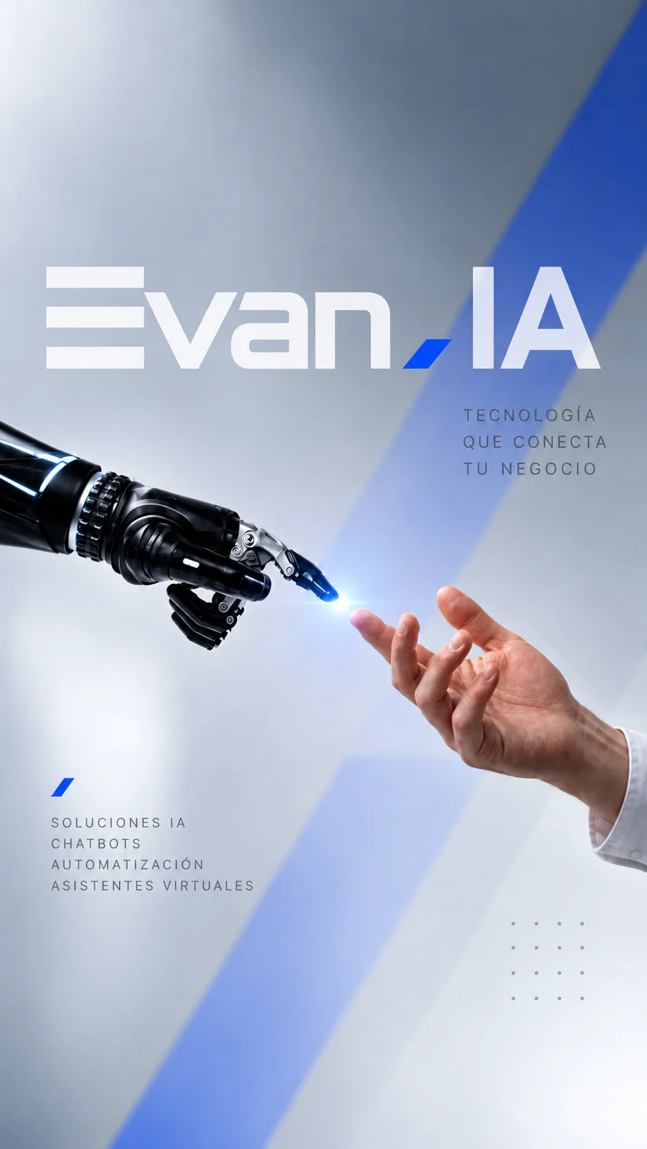 Persona iluminada en tonos azules usando la plataforma de Evan IA